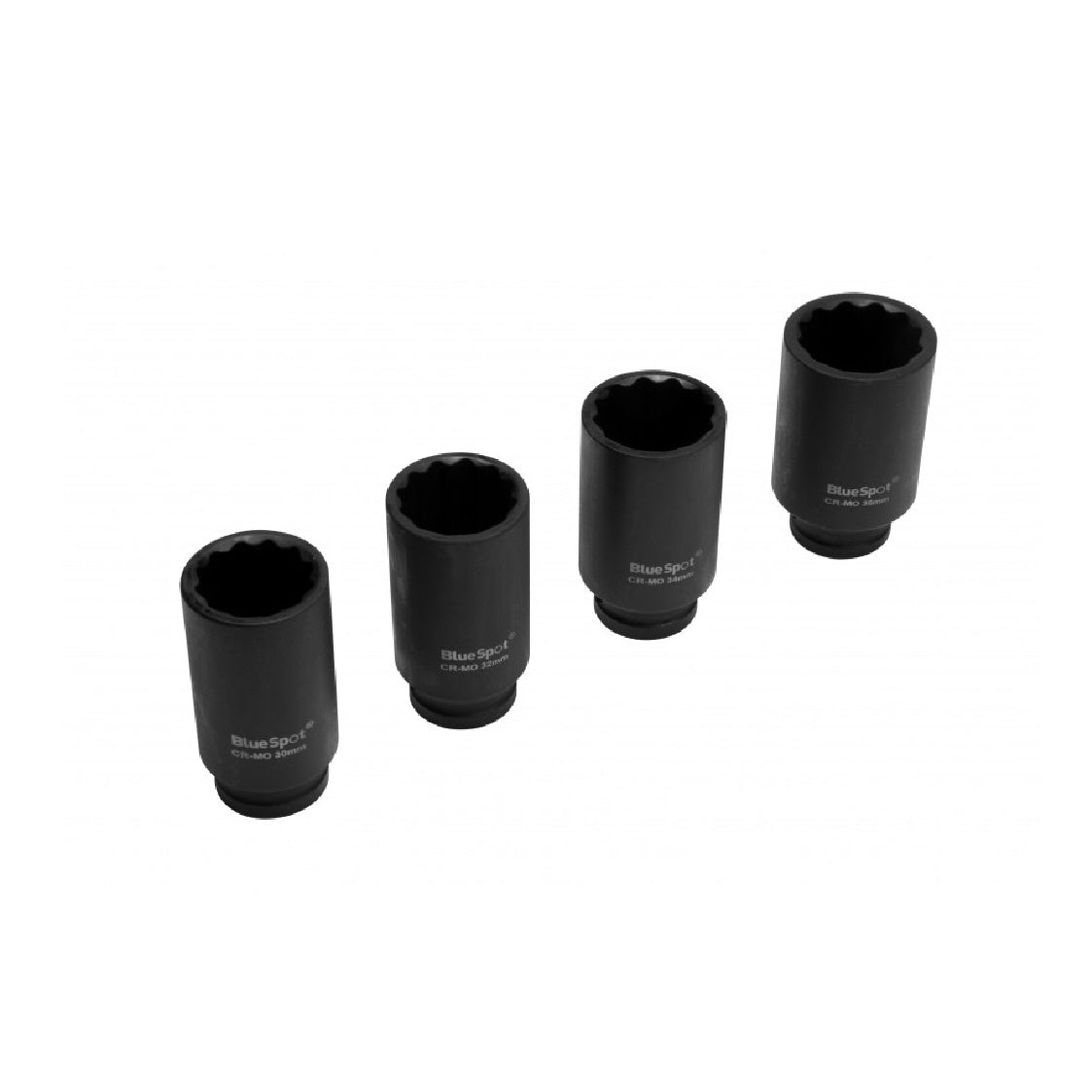 4 PCE Chrome 1/2" Deep Impact Cr-Mo Axle Sockets 30-36mm, Includes Carrying Case