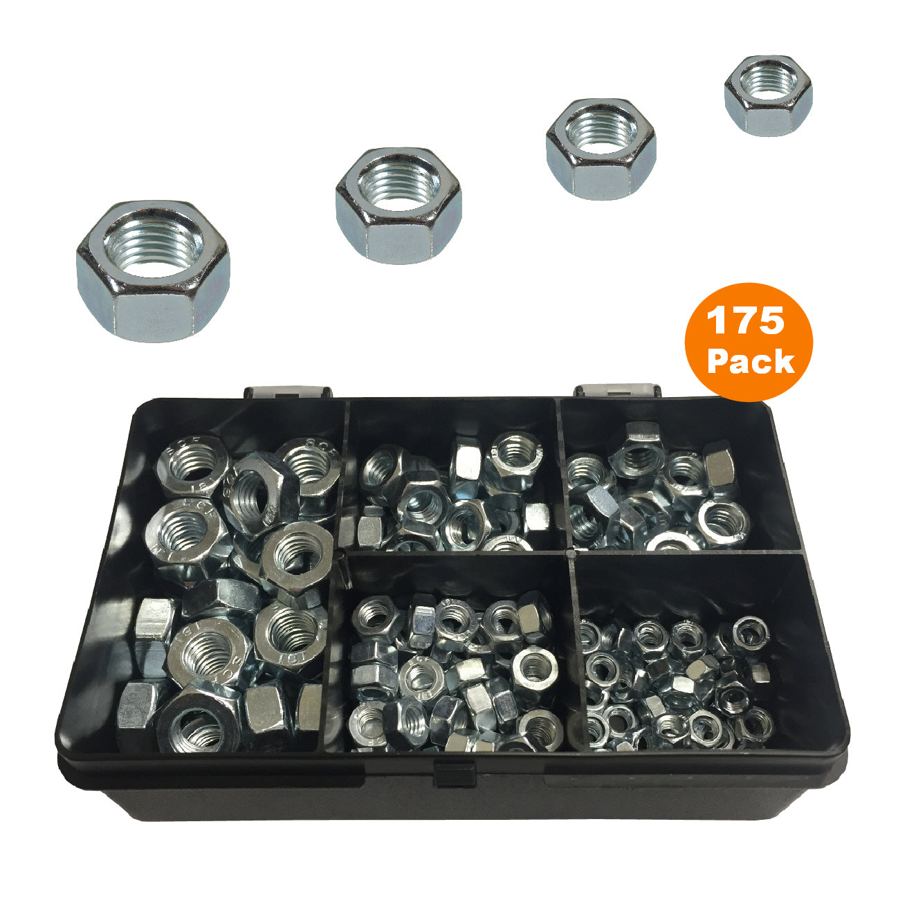 175 x Assorted Imperial Hexagon Headed Steel UNF Nuts<br>