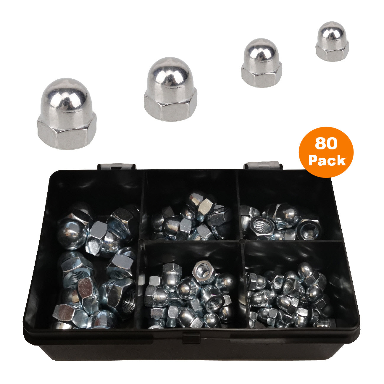 80 x Assorted Metric Hexagon Headed Dome Steel Nuts