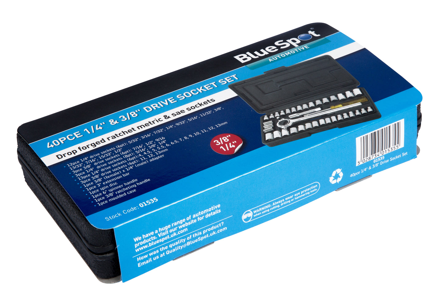 40 PCE Chrome 1/4" & 3/8" Socket Set with Sturdy Case, Extension Bar & Spin Disc