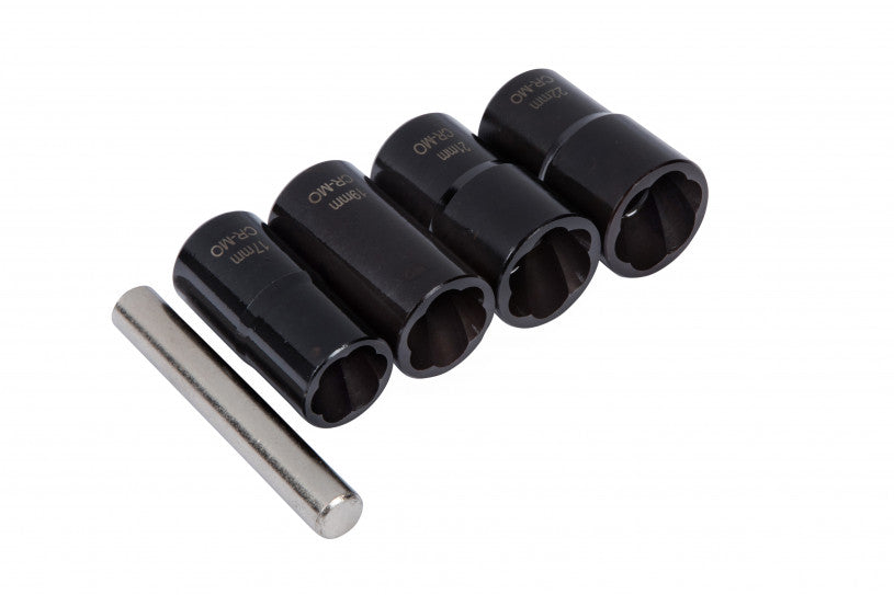 5 PCE Chrome Impact Locking Wheel Nut Remover, Includes 1/2" Square drive & Carry Case