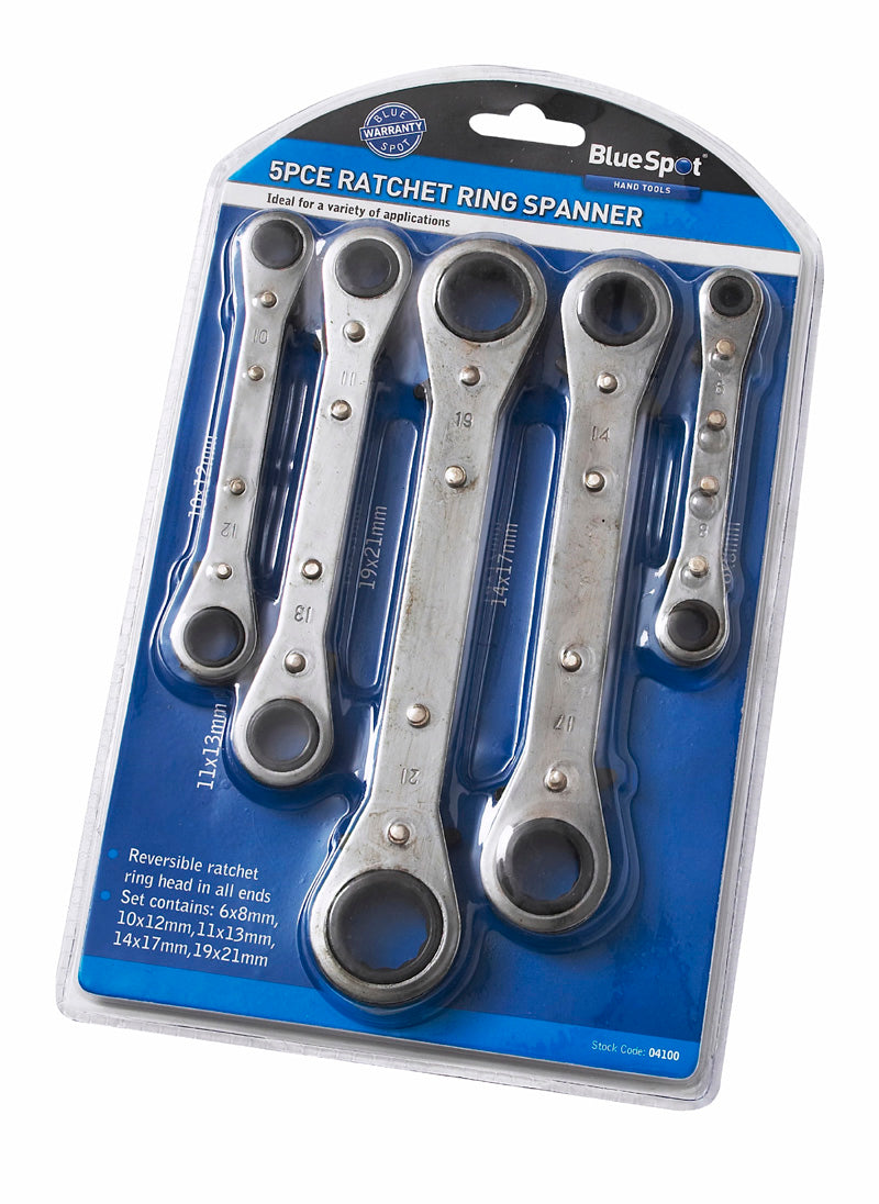 5 PCE Chrome Metric 6-21mm Ratchet Ring Spanner Set