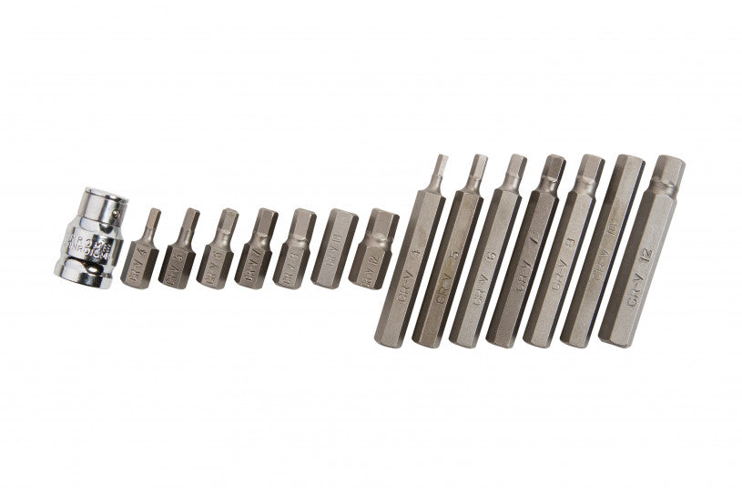15 PCE 1/2" Drive Hex 30mm & 75mm Bit Set H4-H12, Including Plastic Case