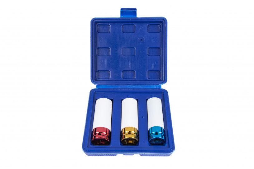 3 PCE 1/2" Alloy Wheel Colour Coded Nylon Sleeve Impact Sockets