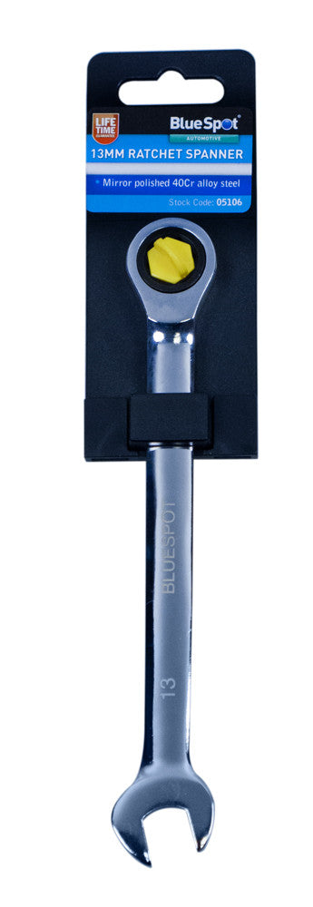 Chrome Ratchet 13mm Bi Hex Spanner Fixed Head with 5° Ratcheting Increments