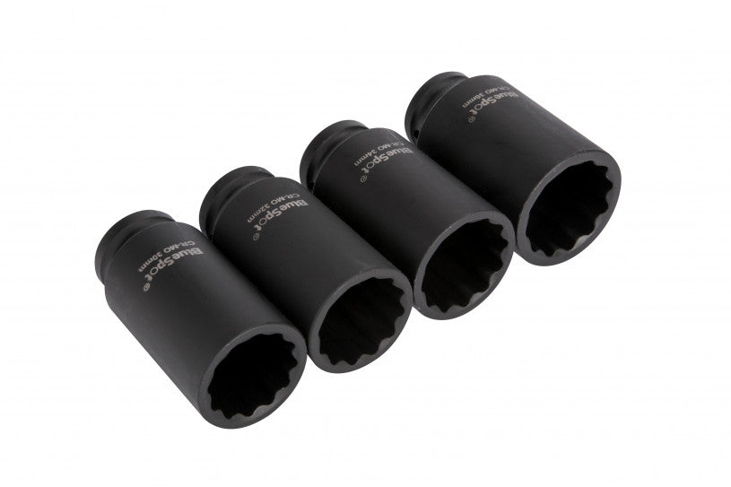 4 PCE Chrome 1/2" Deep Impact Cr-Mo Axle Sockets 30-36mm, Includes Carrying Case