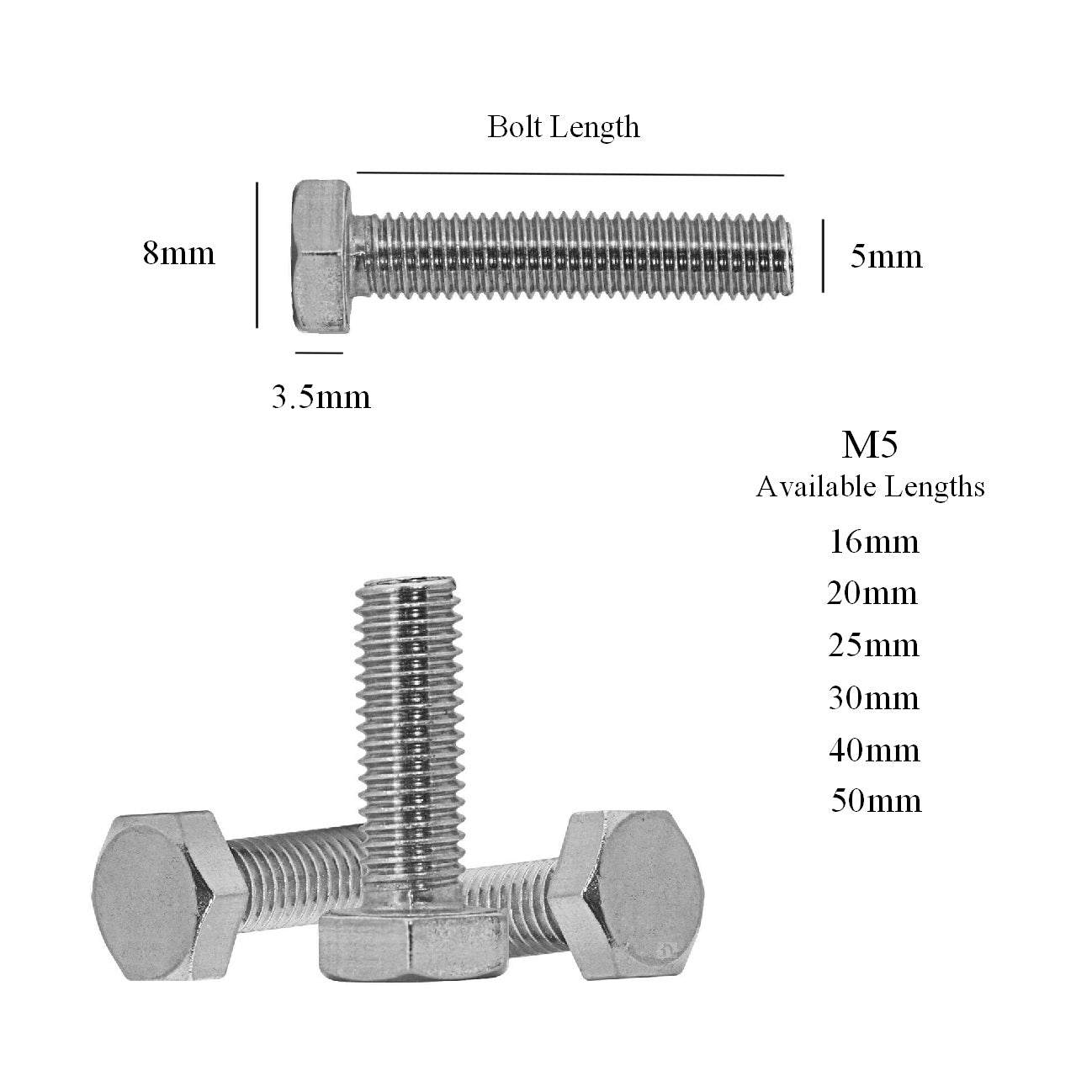 Set Screw Bolts M5 - M8 Threaded Hex Head<br>Menu Options