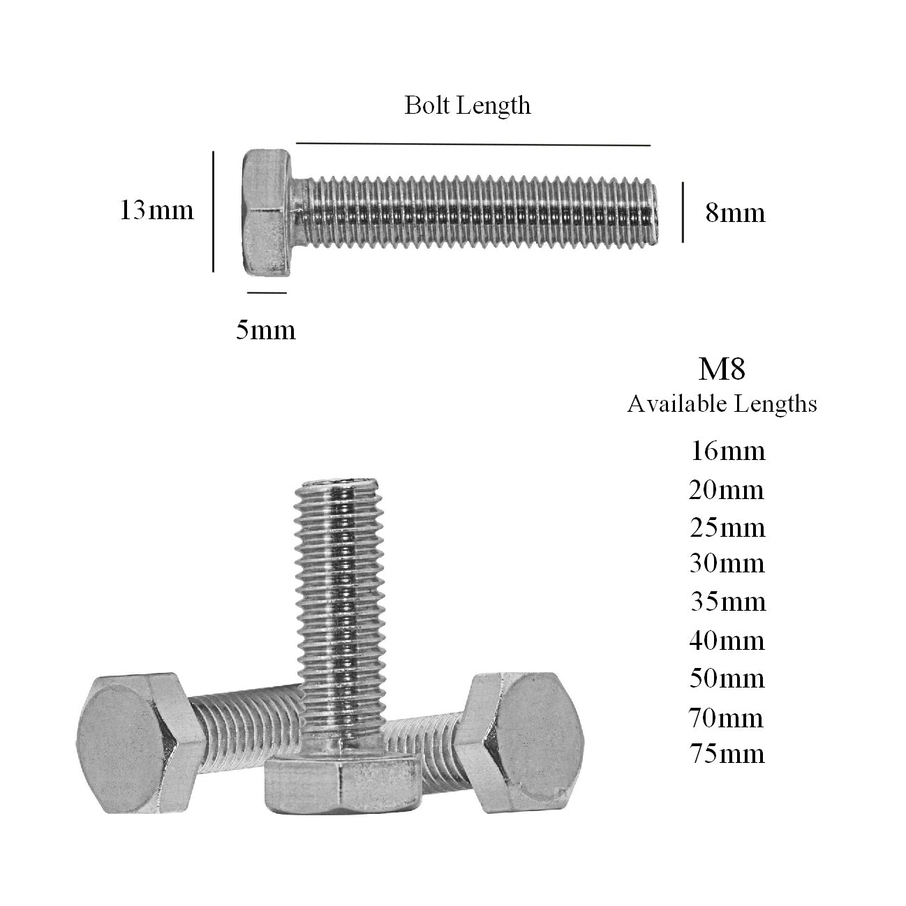 Set Screw Bolts M5 - M8 Threaded Hex Head<br>Menu Options