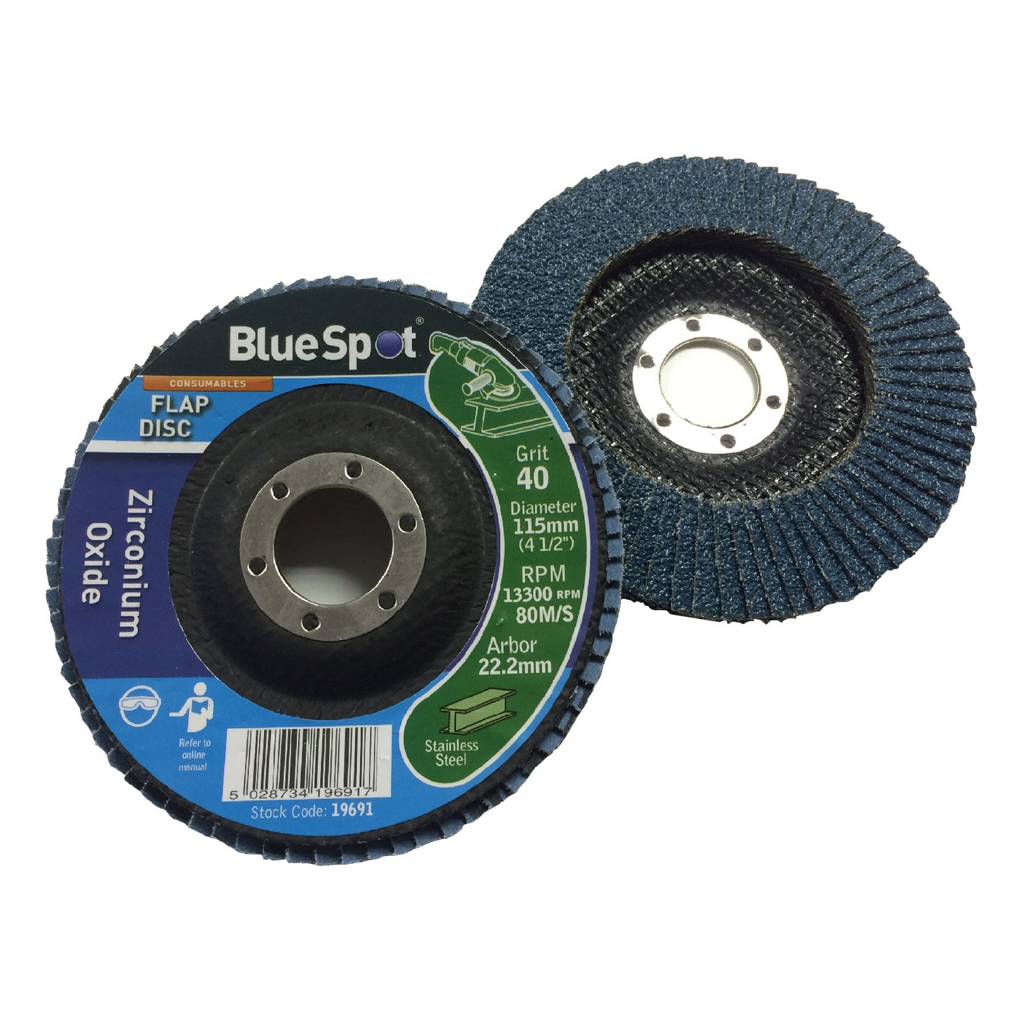 8 x Mixed Grit Flap Wheel Sanding Discs 115mm Zirconium Oxide