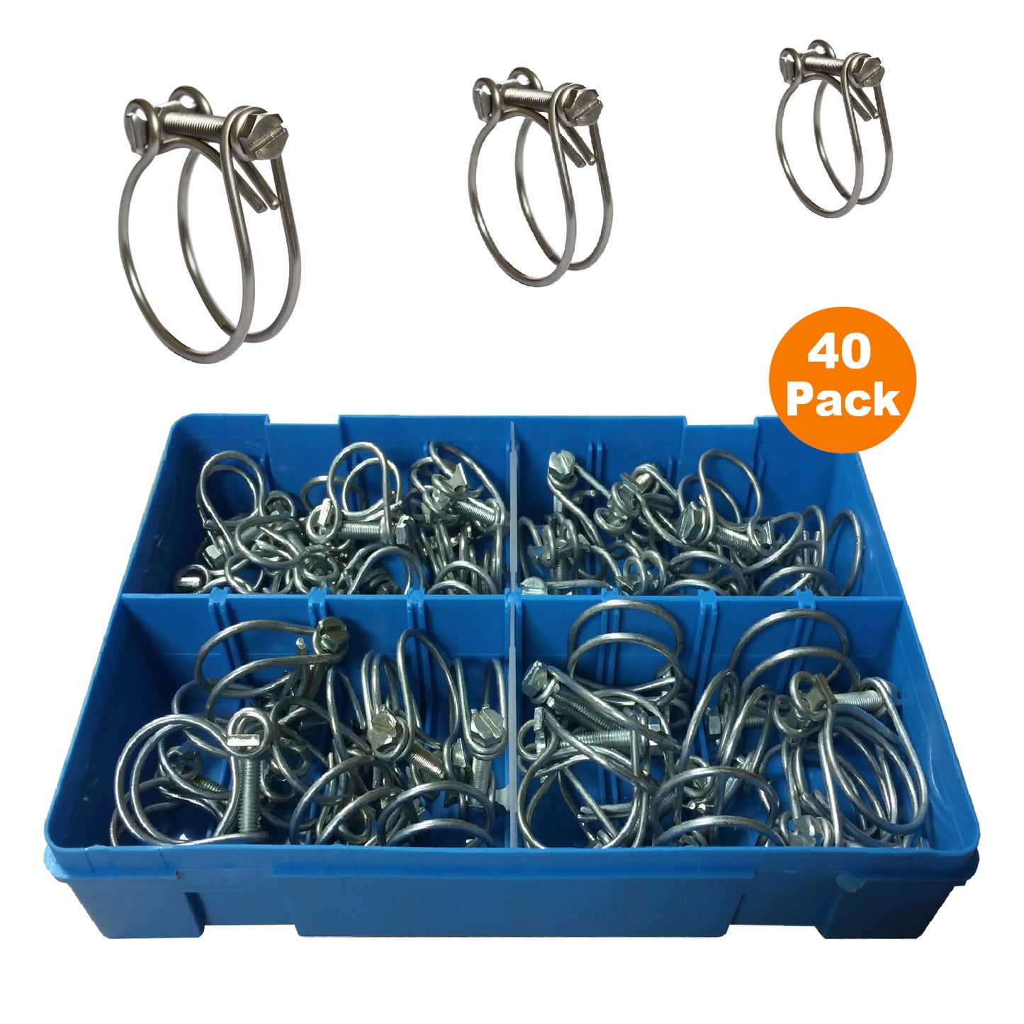 40 x Assorted Two Wire Hose Clamps, Double Wire Clips<br><br>
