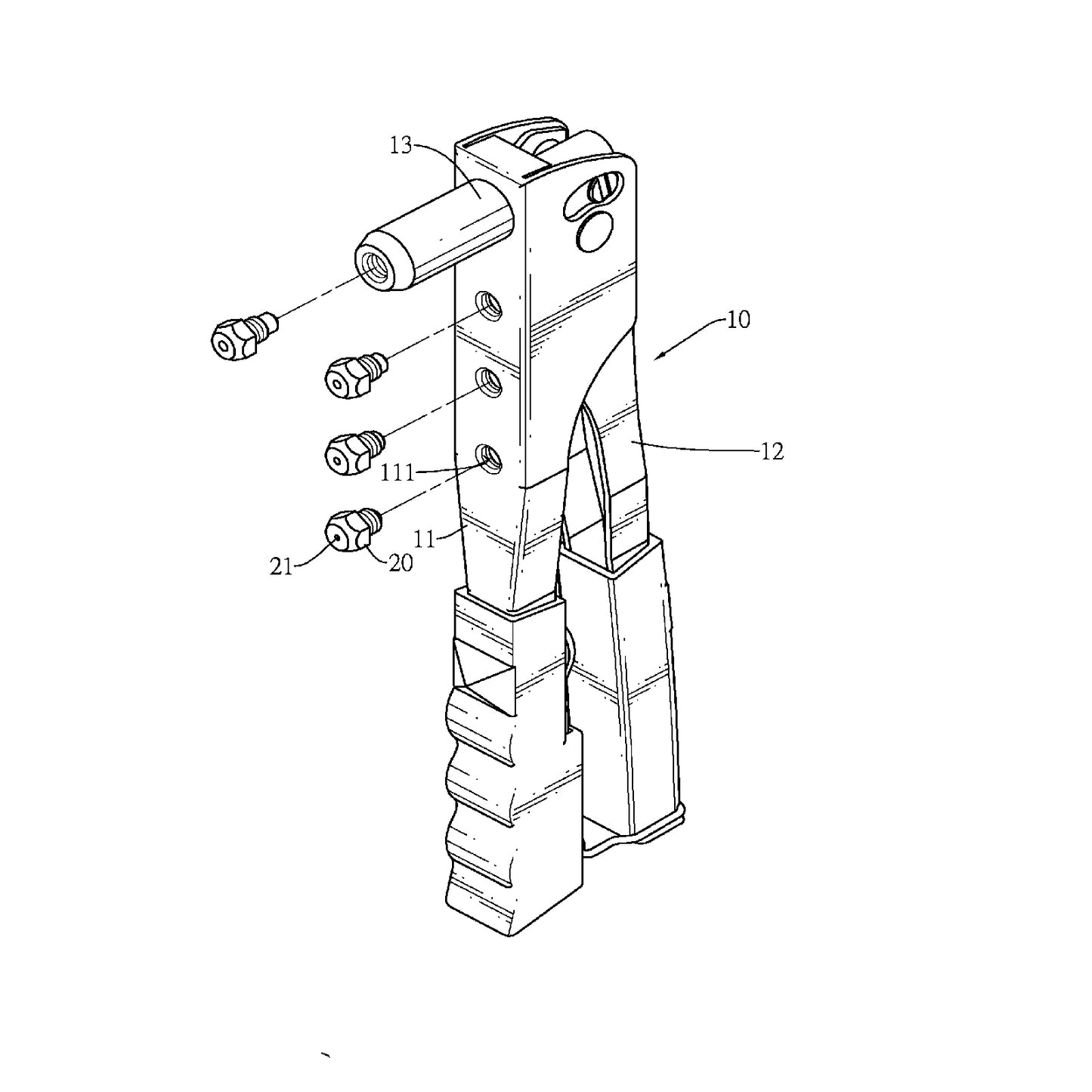 Hand Pop Riveter Gun 4 Head Nozzles Sizes 2.4mm, 3.2mm, 4.0mm & 4.8mm