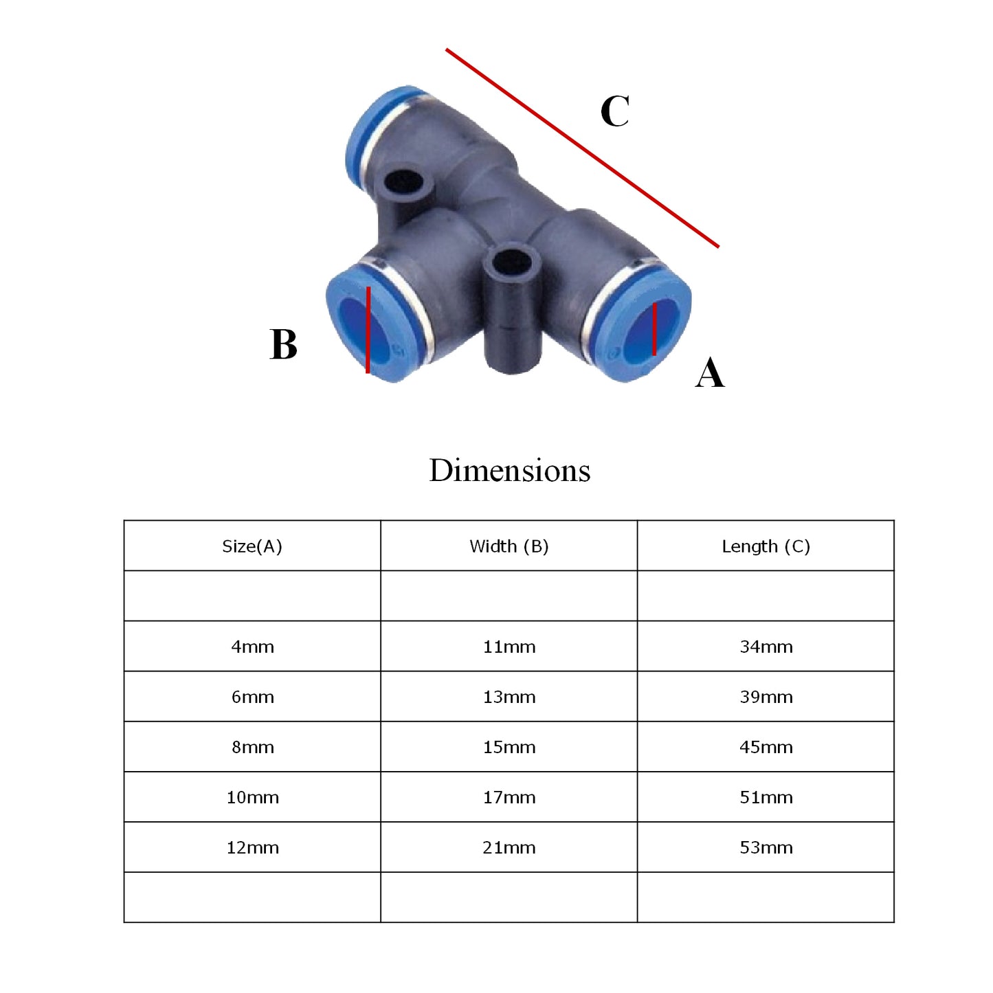 Releasable T Piece Connectors Speed Push Fit for Air Water & Fuel Hoses