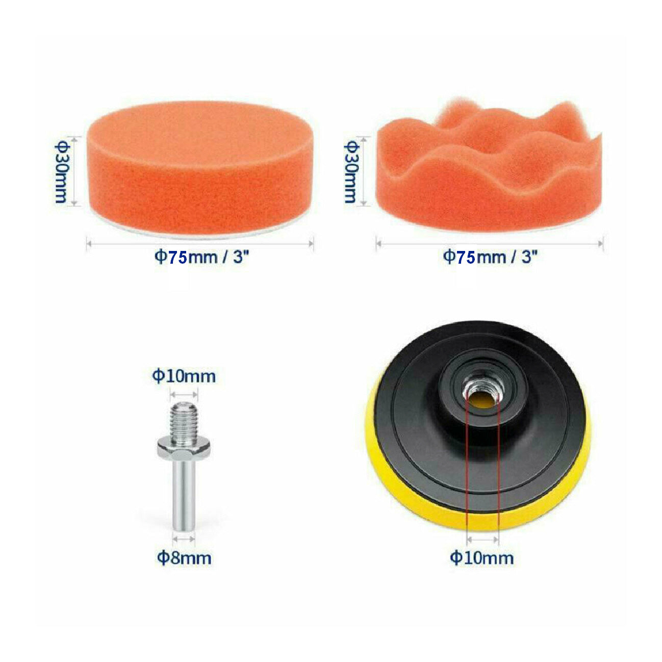 22 x Assorted Foam 75mm Polishing Pads with 2 Backing Plates
