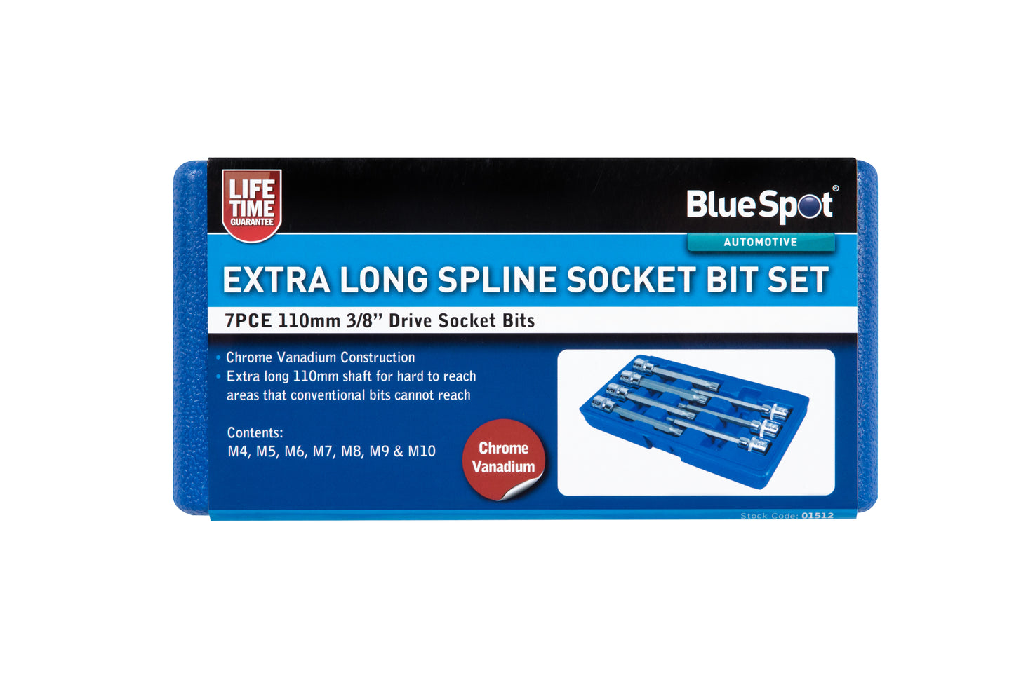 7 PCE Chrome 3/8" Extra Long Spline Socket Bit Set M4-M10