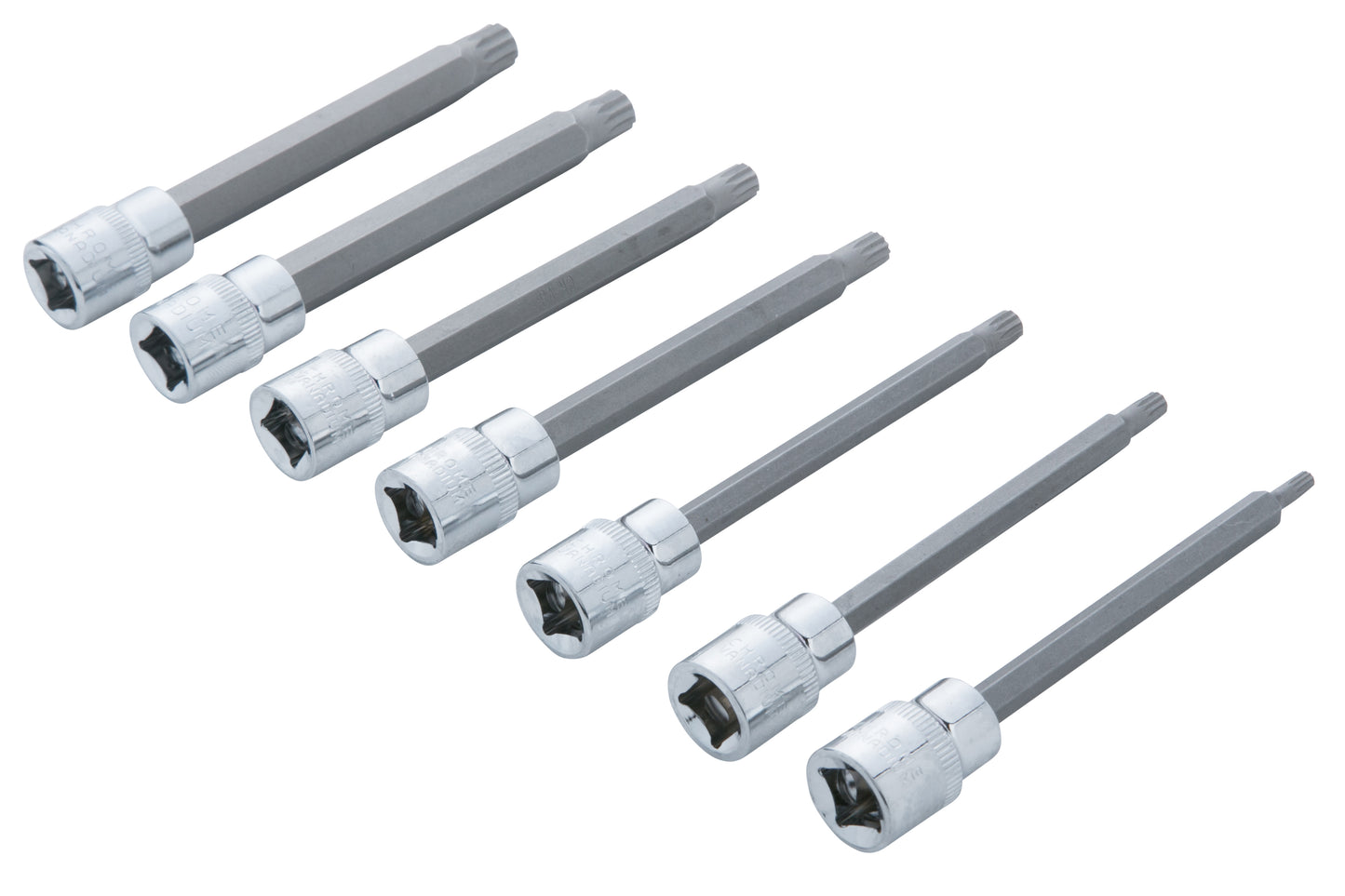7 PCE Chrome 3/8" Extra Long Spline Socket Bit Set M4-M10