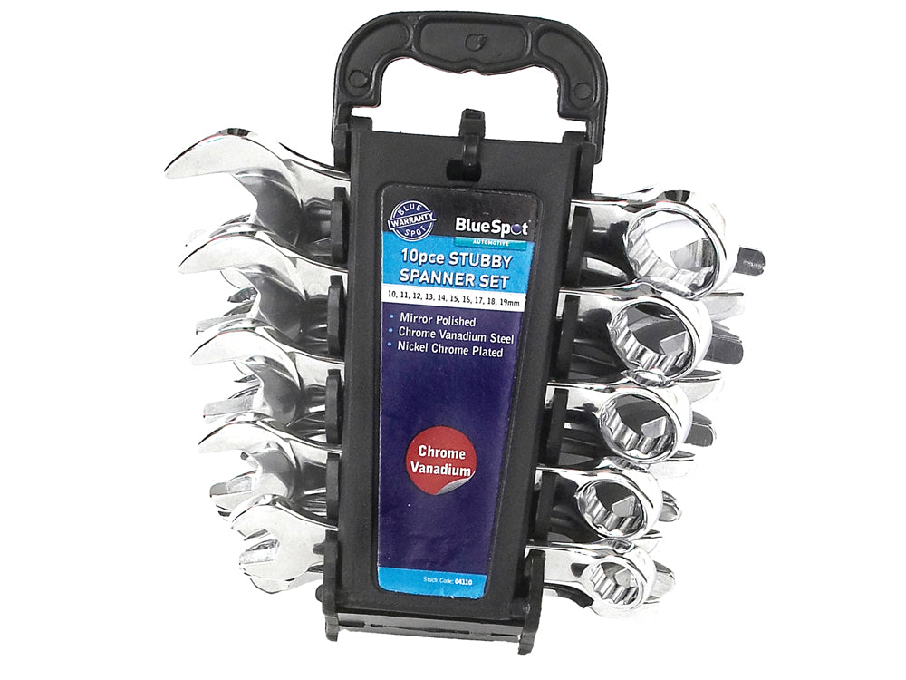 10 PCE Chrome Metric 10-19mm Stubby Spanner Set, Including Carrying Case