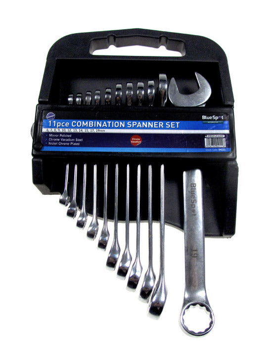 11 PCE Chrome Metric Combination Spanner Set 6-19mm, Inc Carrying Case