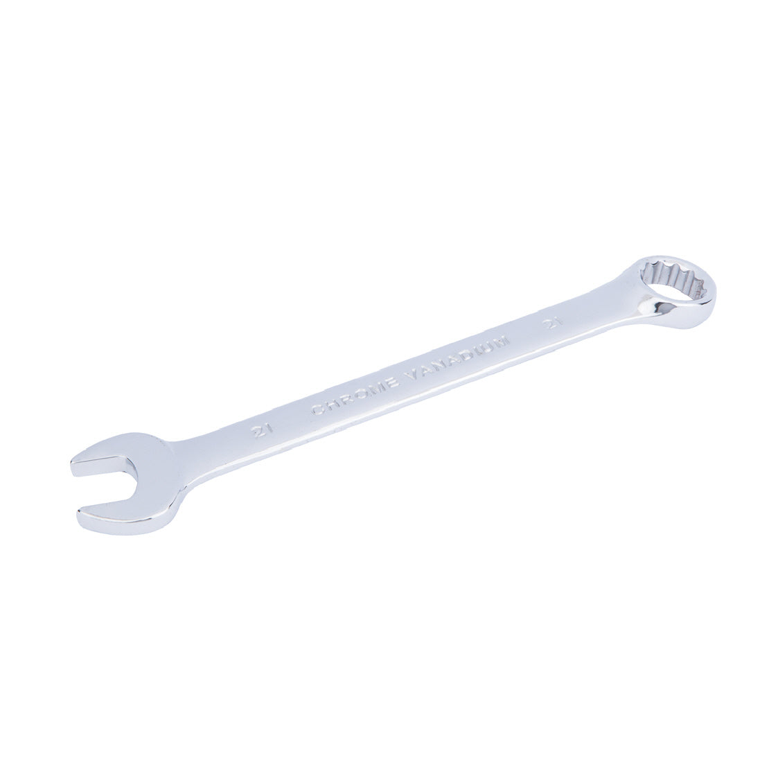 Chrome 21mm Fully Polished Double Ended Spanner, Open Ended Head Offset 15°