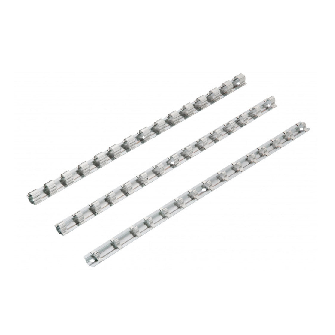 3 PCE Steel 1/4", 3/8" & 1/2" Socket Storage Rails, High Shine Finish