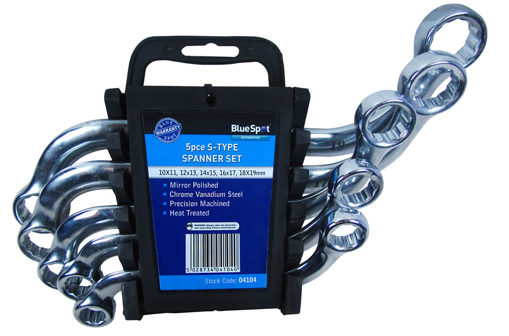 5 PCE Chrome Metric S Type Spanner Set 10-19mm, Including Carrying Case