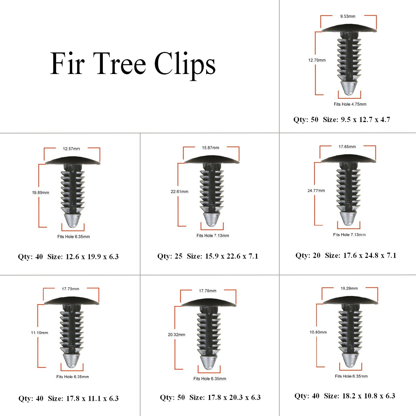 265 x Assorted Fir Tree Trim Panel Clips<br><br>