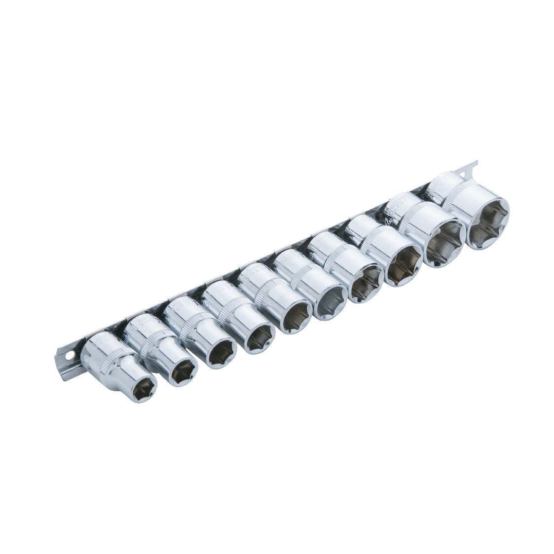 11 PCE Chrome 1/2" Metric Socket Set  10-24mm, Includes Socket Rail