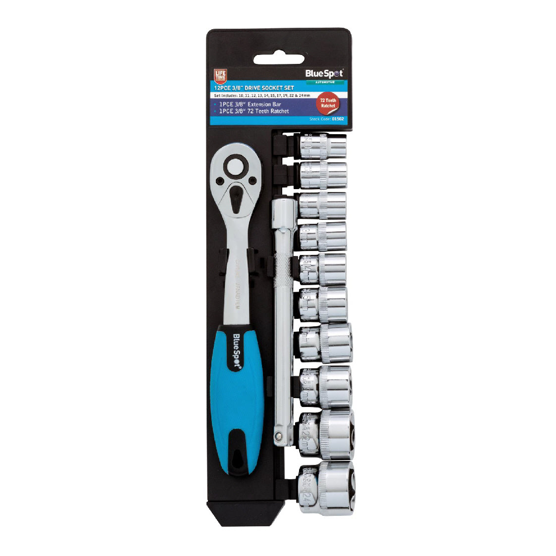 12 PCE 3/8 Metric Ratchet & Socket Set (10-24mm)<br><br>