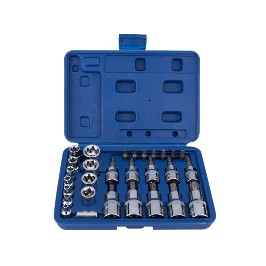 29 PCE Chrome Torx Socket & Bit Set Includes Sturdy Plastic (T10-T55) (E4-E20)