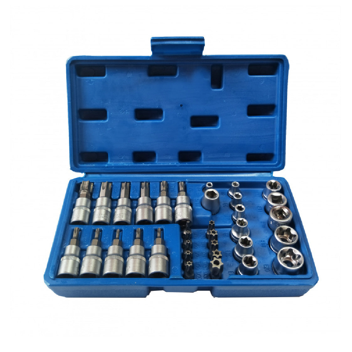 34 PCE 1/4 & 3/8" Torx Socket & Bit Set T10-T60 & E4-E20, Including Plastic Case