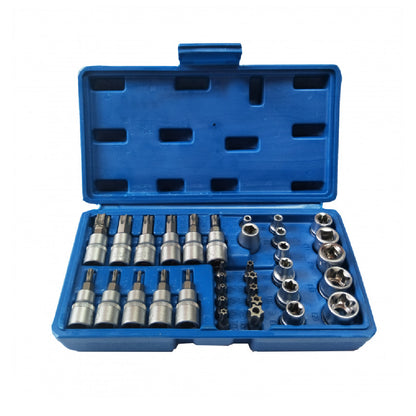 34 PCE 1/4 & 3/8" Torx Socket & Bit Set T10-T60 & E4-E20, Including Plastic Case