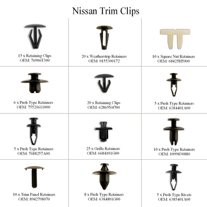 139 x Assorted Nissan Car Door & Panel Trim Clips<br><br>