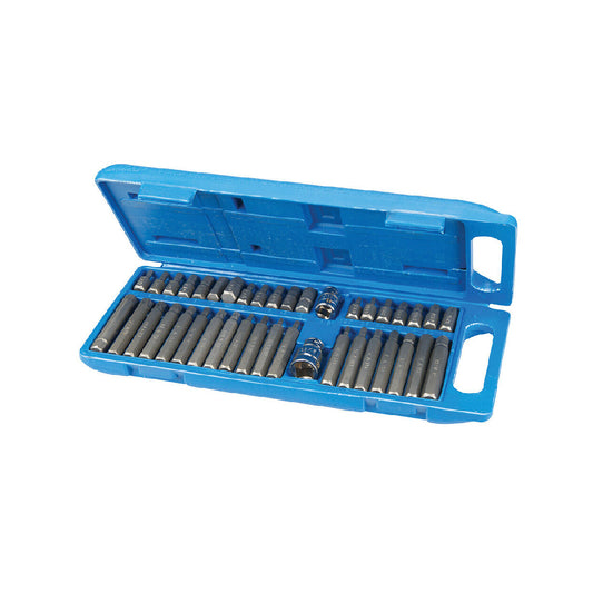 40 PCE Mixed Hex, Spline & Torx 1/2" & 3/8" Bit Set Including Plastic Case