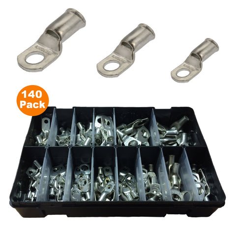 140 x Assorted Copper Tube Battery Terminals with Crimping Tool