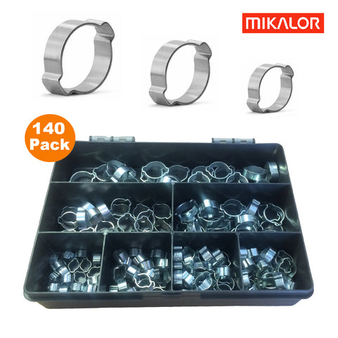 140 x Assorted Mikalor Double Ear O Clamps for Hydraulic Hoses