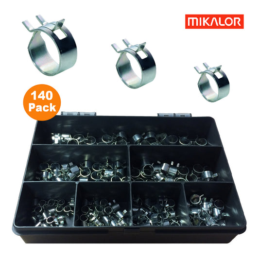 140 x Assorted Mikalor W1 Self Clamping Spring Hose Clips