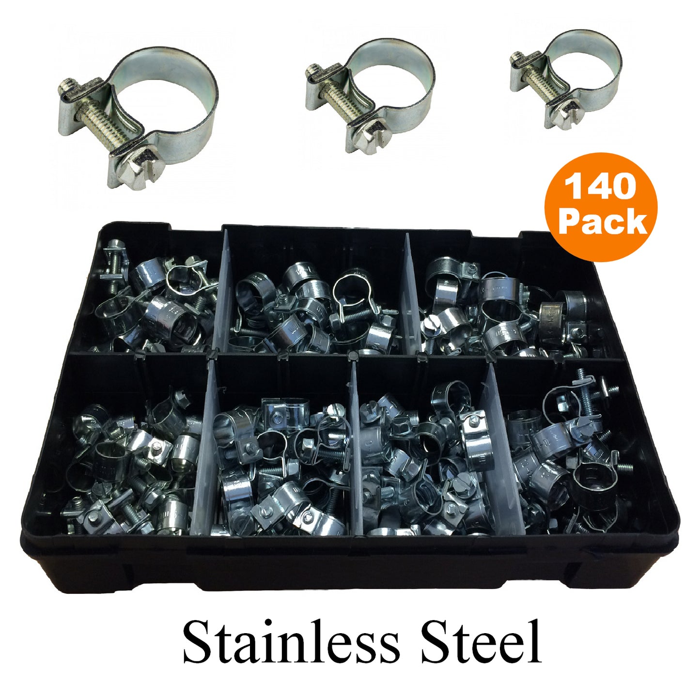140 x Assorted Mini Hose Clamps Stainless Steel Clips<br><br>