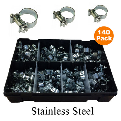 140 x Assorted Mini Hose Clamps Stainless Steel Clips<br><br>