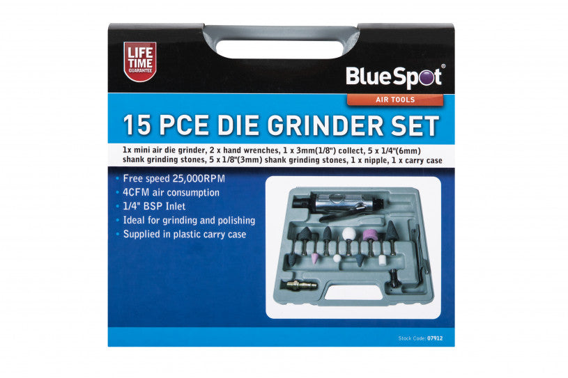 15 PCE Air Die Grinder Set, with Free Speed 25K RPM & 1/4" BSP Inlet