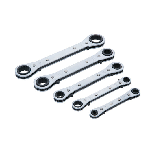 5 PCE Chrome Metric 6-21mm Ratchet Ring Spanner Set