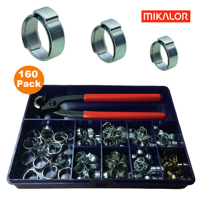160 x Assorted Single Ear O Clamps & Pincers with Insert Stepless Inner Ring