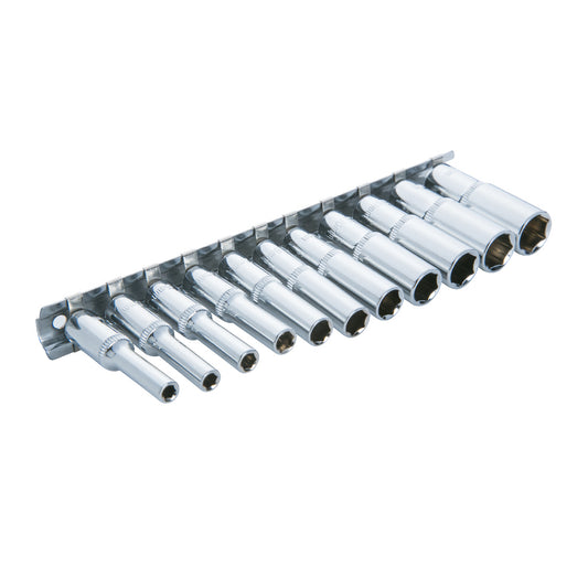 11 PCE Chrome 1/4" Metric Deep Socket Set 4-13mm, Includes Socket Rail