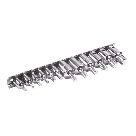 12 PCE Chrome 1/4" & 3/8" Torx Socket Set T10-T40 & T40-T60, with Socket Rail