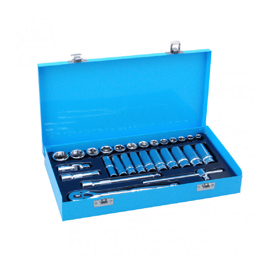 28 PCE 3/8" Drive Socket Set 8-24mm, Includes Ext Bars & 72 Teeth Ratchet.