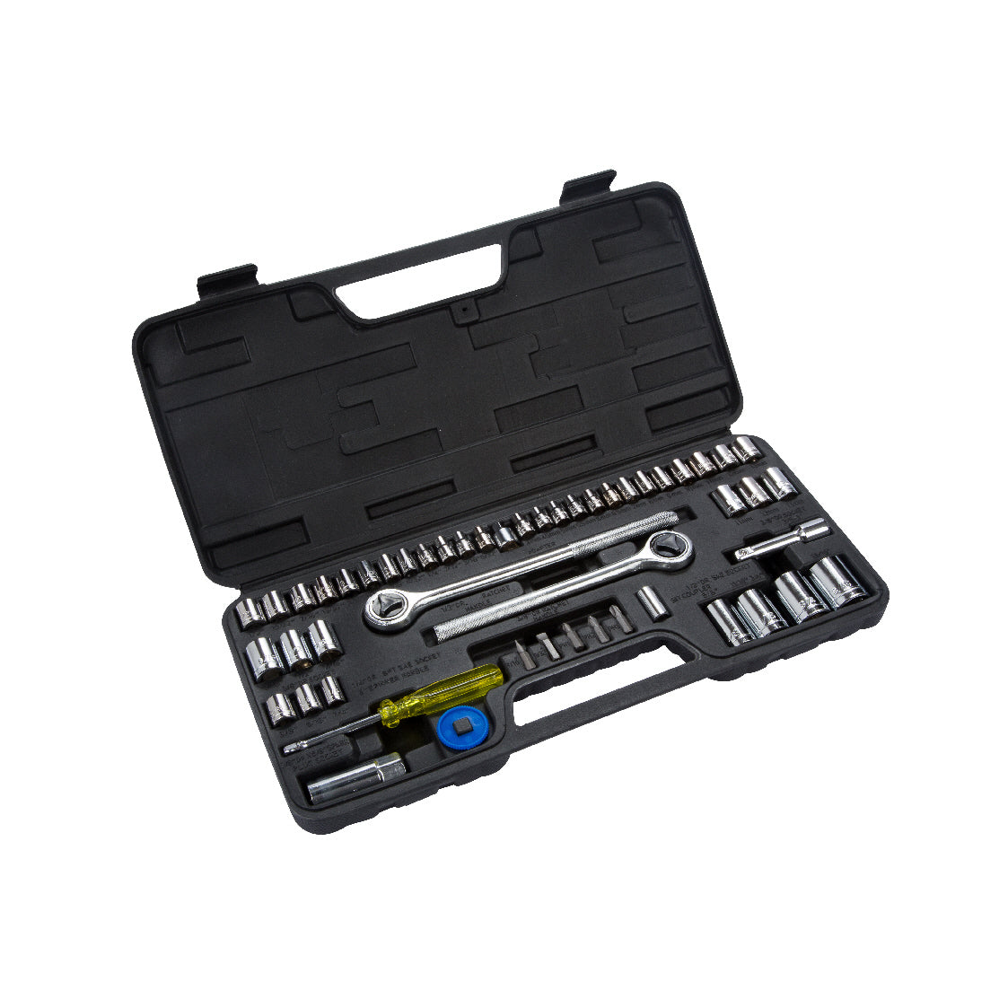 52 PCE 1/4" 3/8" & 1/2" Socket Set 4-13mm, Ratchet & Spinner Handles & Ext Bar