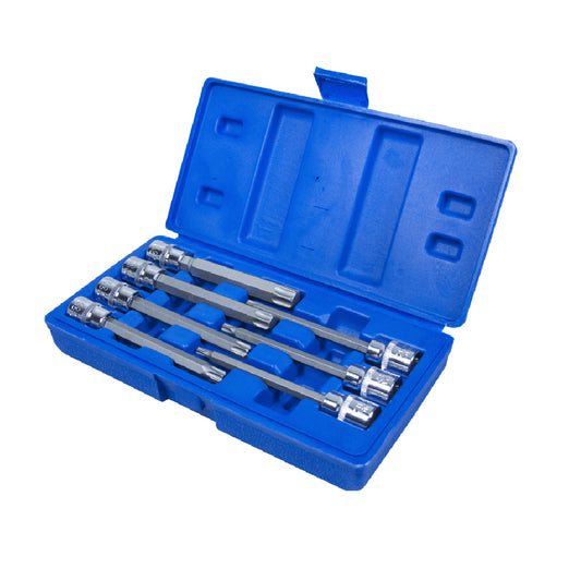 7 PCE Chrome 3/8" Extra Long Torx Socket Bit Set T25-T60, Includes Plastic Case