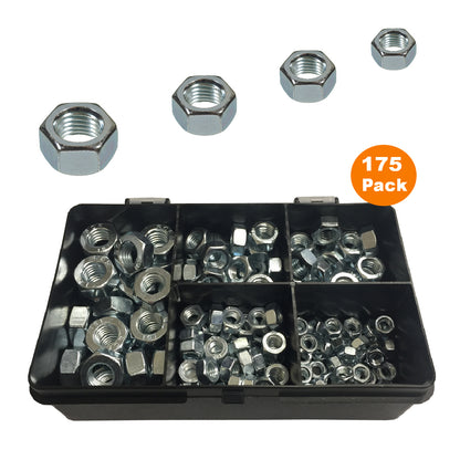 175 x Assorted Imperial Hexagon Headed Steel UNF Nuts<br>