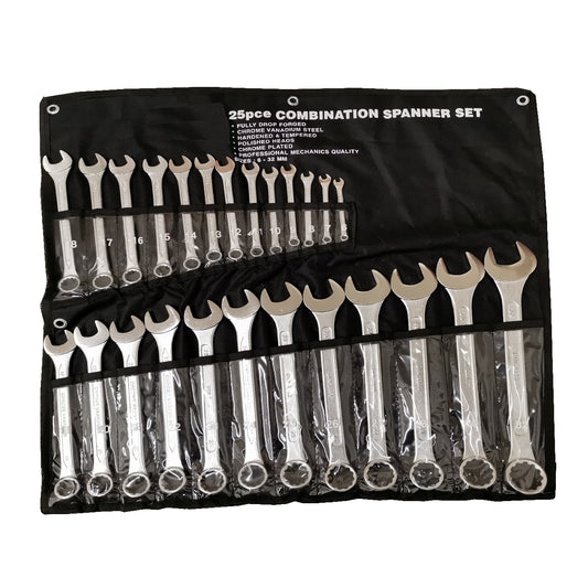 25 x Chrome Vanadium Combination Spanner Wrench Set, Metric 6 - 32mm