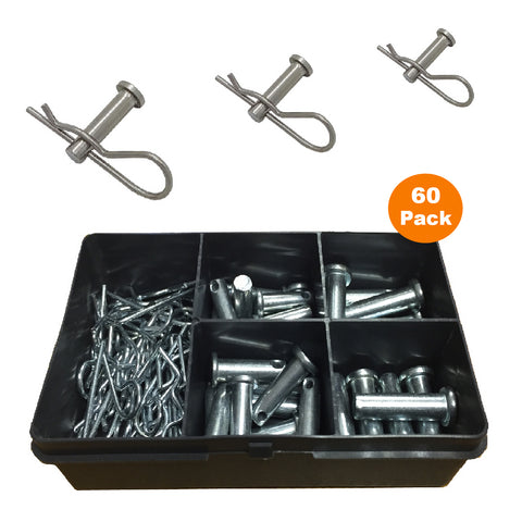 60 x Assorted Imperial Clevis Pin Fasterners & Retaining R Clips<br>