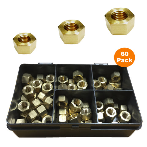 60 x Assorted UNF Brass Exhaust Manifold Nuts <br><br>