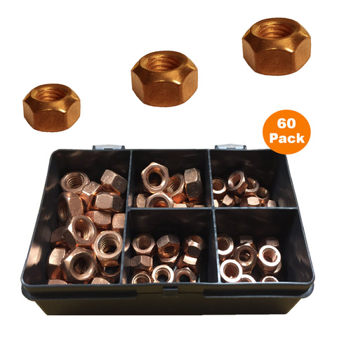 60 x Assorted Copper Flashed Exhaust Manifold Nuts <br><br>